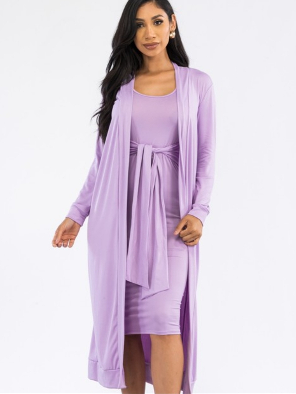 Purple Soft Cardigan & Dress Set